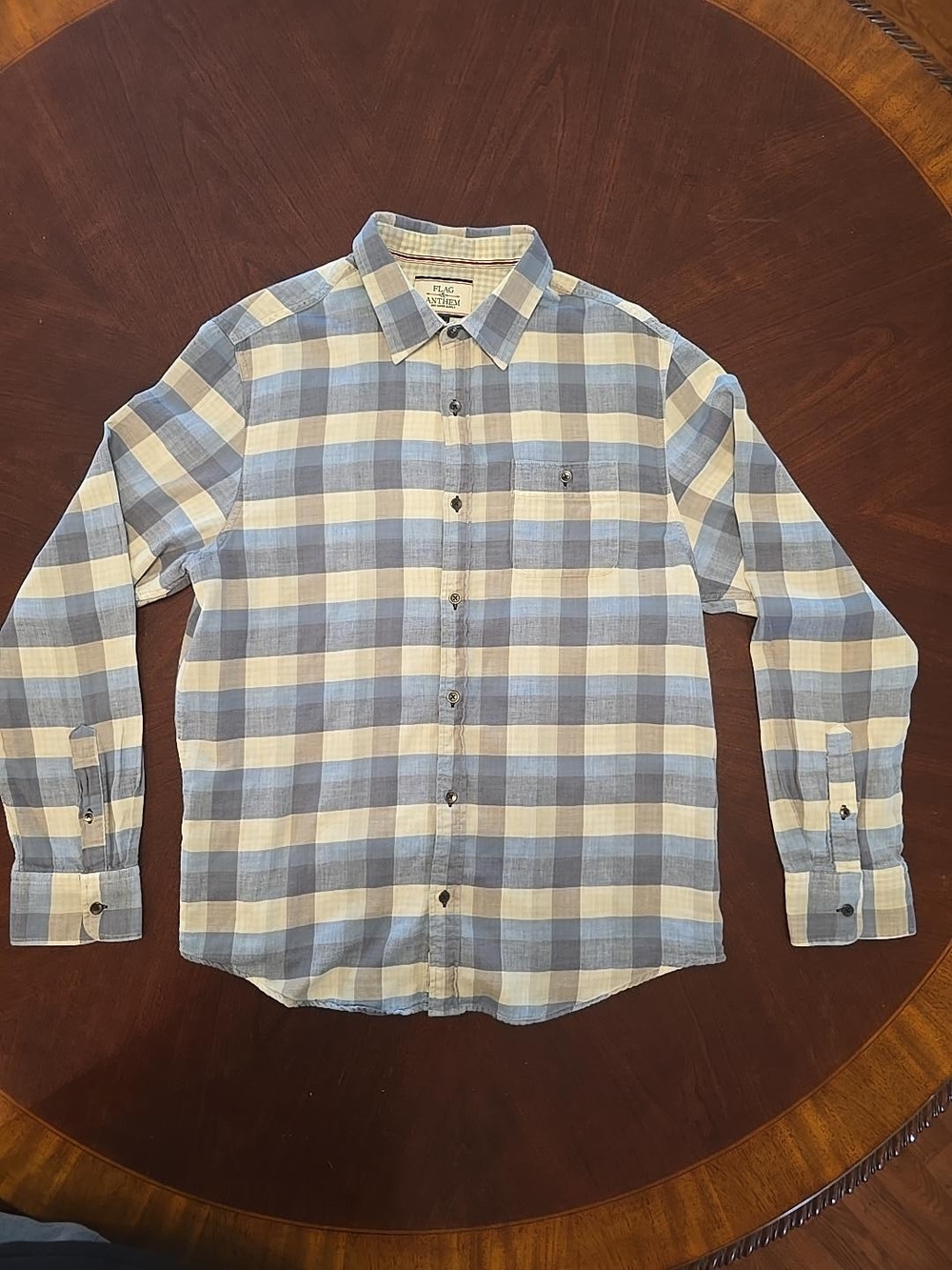 Casual Blue and White Plaid Button-Down Shirt